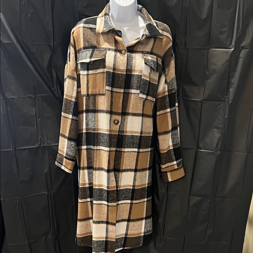 Plaid Long shacket.  Great for fall!
